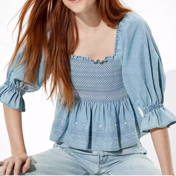 AE Smocked Embroidered Blouse - Picture 4 of 6